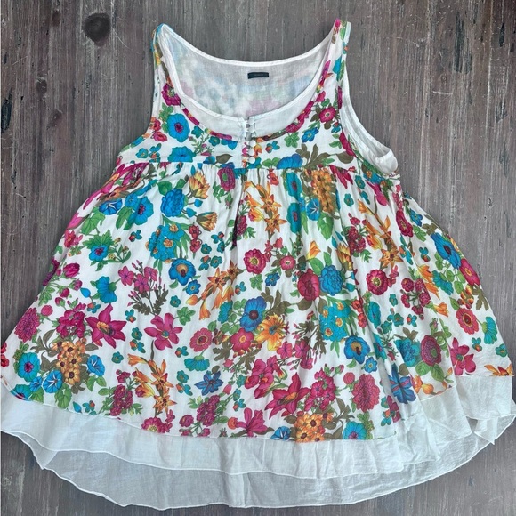 Blue and Pink Tiered Ruffled Sleeveless Bohemian Pleated Summer Top - Picture 1 of 10